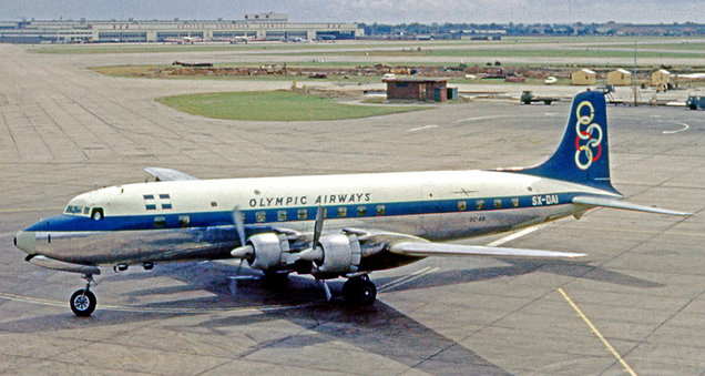 An Olympic Airways DC-6 at London Heathrow in 1963